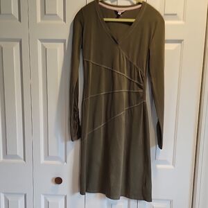 Athleta Women's Organic Cotton Long Sleeve Midi Dress Olive Green Size S